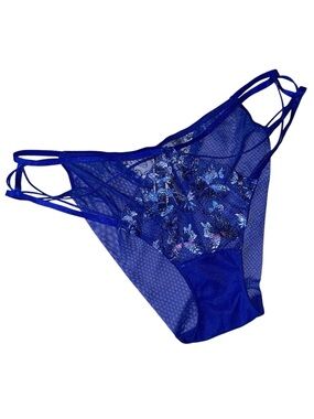 NWT Victoria’s Secret Blue Butterfly Sheer Mesh Strappy Panties, Size XL